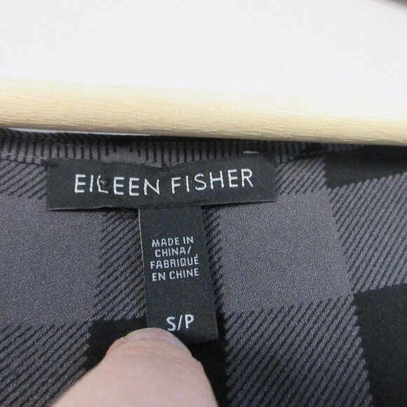 Eileen Fisher Tunic Tank Dress 100% Silk Minimalist Check Plaid Black Gray S 78 - Picture 3 of 10
